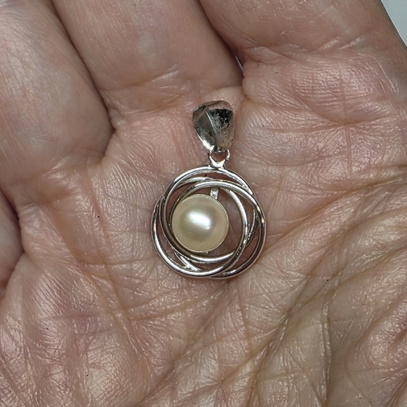 modernist retro Japanese saltwater cultured akoya vintage pearl pendant silver - Picture 4 of 8